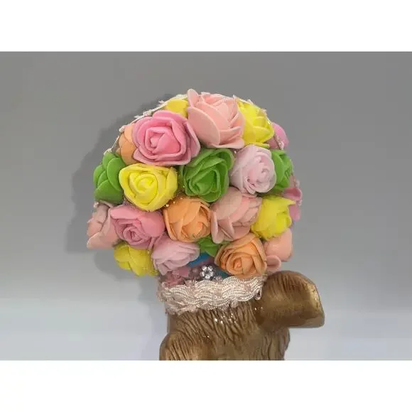 Vintage Ceramic Pretty Bunny Spring Bunny Floral Flower Hat Deb O. Original OOAK - Picture 13 of 16